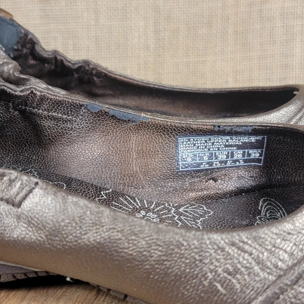 Skechers Originals Bikers Flats Leather Peep Toe Bronze Slip On Shoes Women's 9